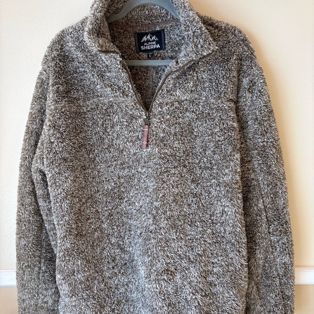 Alpine Sherpa Mens Quarter Zip Fleece Pullover Putty Brown Large 12651